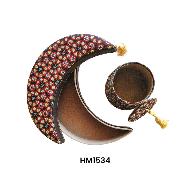 Ramadan Set - Handmade - Crescent set + Leather tarbush with brocade fabric-HM1534 & HM1535